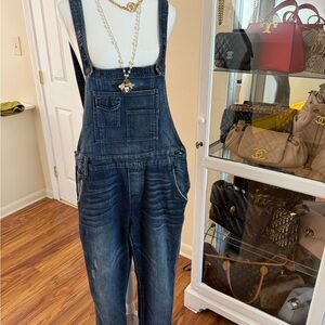 Free People Dark Blue Denim Overalls